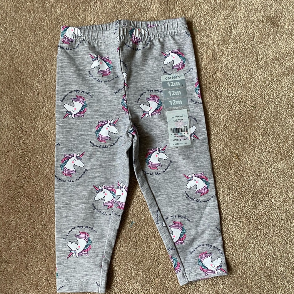 Carter's Gray Unicorn Print Leggings - 12M